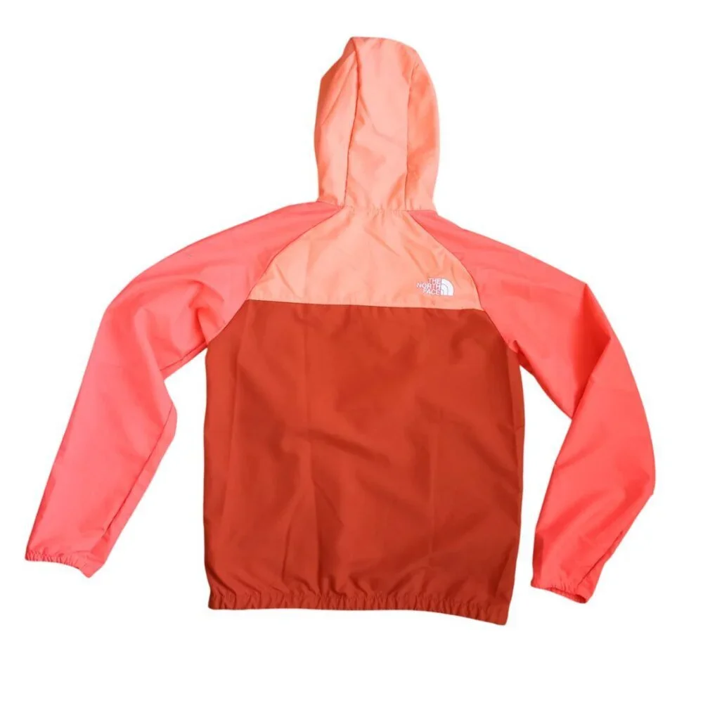 The North Face Youth XL Windbreaker Jacket Orange Colorblock Hooded Lightweight